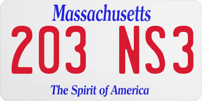 MA license plate 203NS3