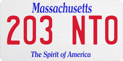 MA license plate 203NT0