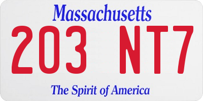 MA license plate 203NT7