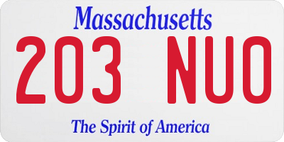 MA license plate 203NU0