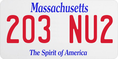 MA license plate 203NU2