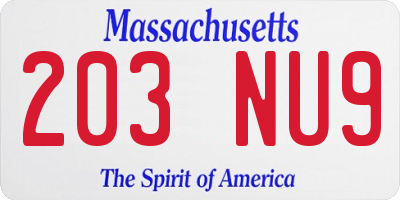 MA license plate 203NU9