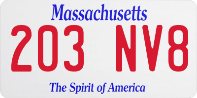 MA license plate 203NV8