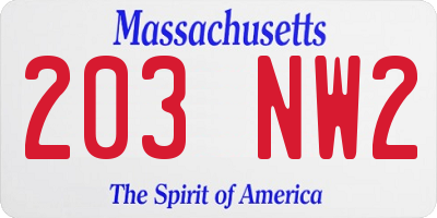 MA license plate 203NW2