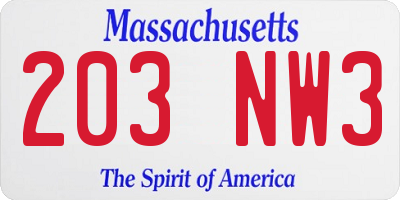 MA license plate 203NW3