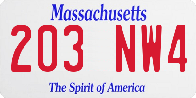 MA license plate 203NW4