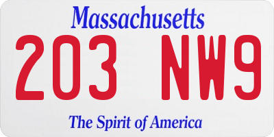 MA license plate 203NW9