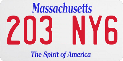 MA license plate 203NY6