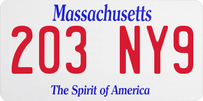 MA license plate 203NY9