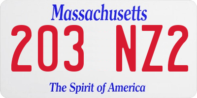 MA license plate 203NZ2
