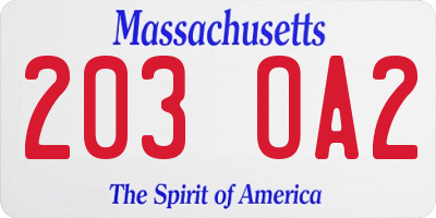 MA license plate 203OA2