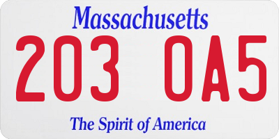 MA license plate 203OA5