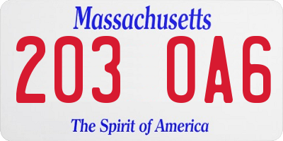 MA license plate 203OA6