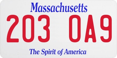 MA license plate 203OA9