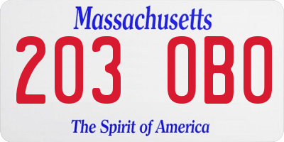 MA license plate 203OB0