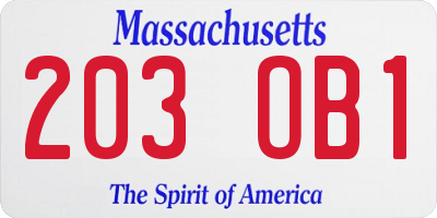 MA license plate 203OB1