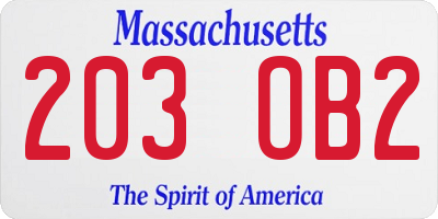 MA license plate 203OB2