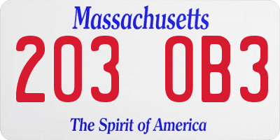 MA license plate 203OB3