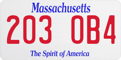 MA license plate 203OB4