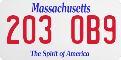 MA license plate 203OB9