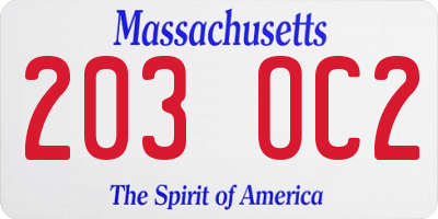 MA license plate 203OC2