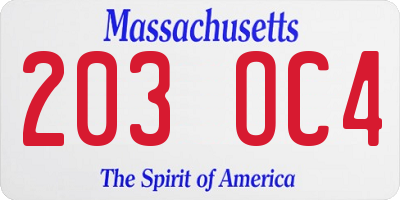 MA license plate 203OC4