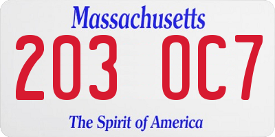 MA license plate 203OC7