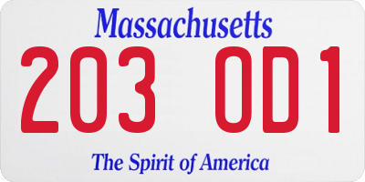 MA license plate 203OD1