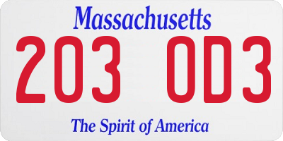 MA license plate 203OD3