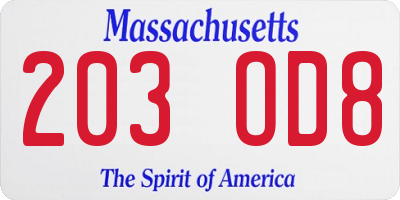 MA license plate 203OD8