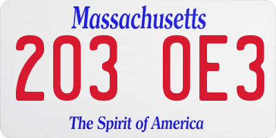 MA license plate 203OE3