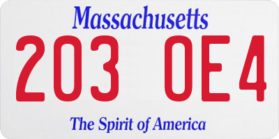 MA license plate 203OE4
