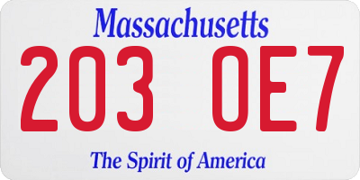 MA license plate 203OE7