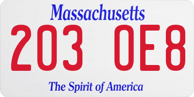 MA license plate 203OE8