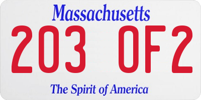 MA license plate 203OF2