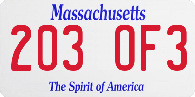 MA license plate 203OF3