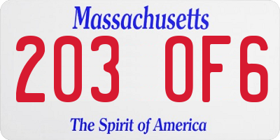 MA license plate 203OF6