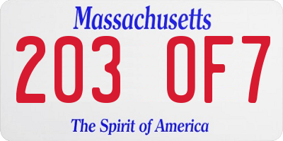 MA license plate 203OF7