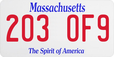 MA license plate 203OF9