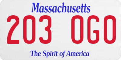 MA license plate 203OG0
