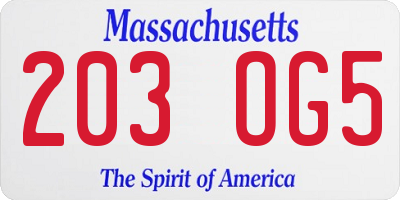 MA license plate 203OG5