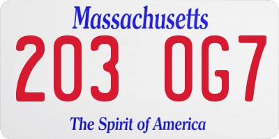 MA license plate 203OG7