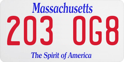 MA license plate 203OG8