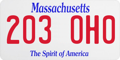 MA license plate 203OH0