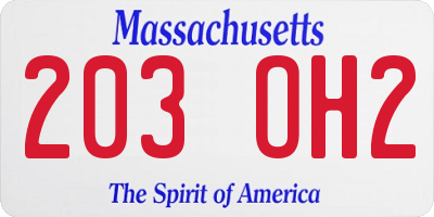 MA license plate 203OH2