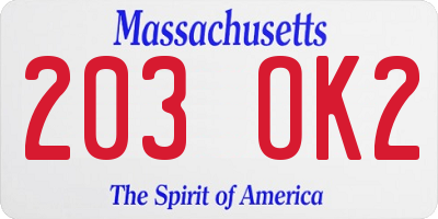 MA license plate 203OK2
