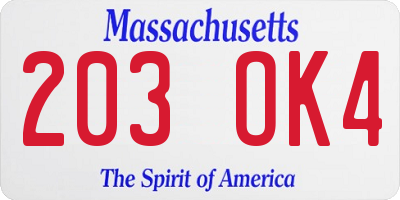 MA license plate 203OK4