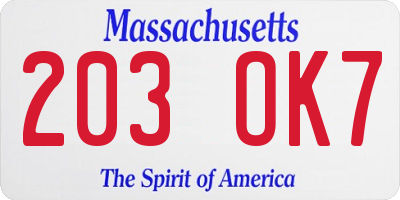 MA license plate 203OK7