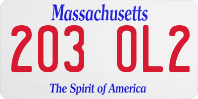 MA license plate 203OL2