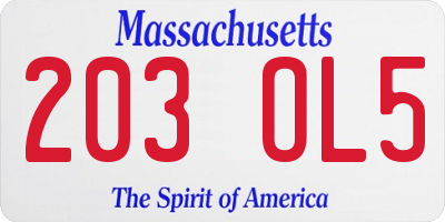 MA license plate 203OL5
